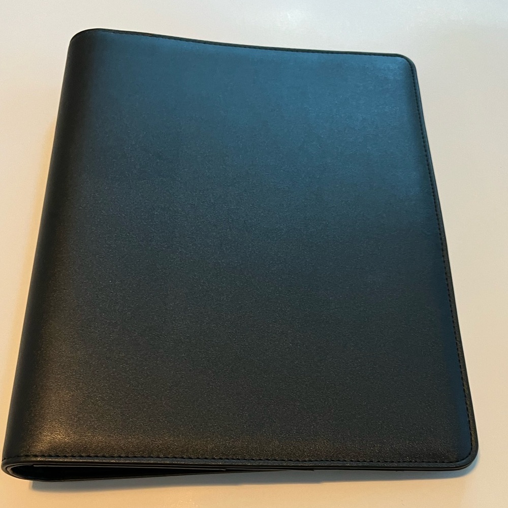 Franklin Covey Monarch Size Black Leather Ring Binder - fits 8.5” x 11” paper